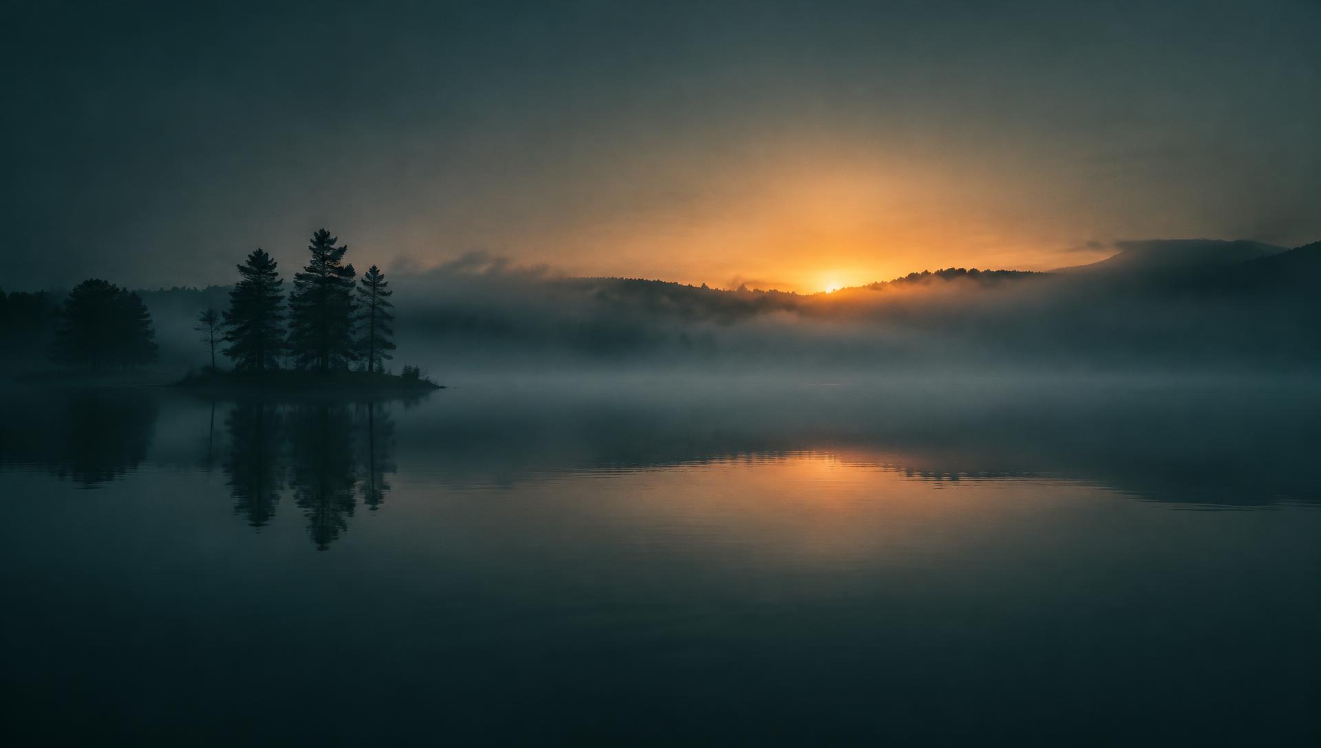 A misty lake at dawn
